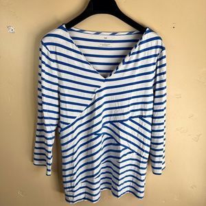 Talbots Womens‎ Nautical Striped VNeck 3/4 Sleeve Flattering Size Large Beachy